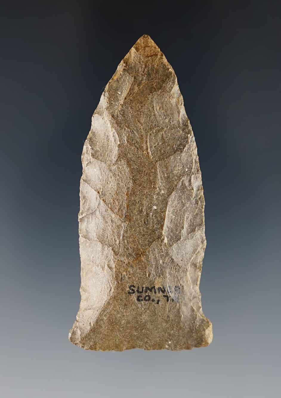 2 7/16" Rice Sidenotched Point found in found in Sumner Co., Tennessee.