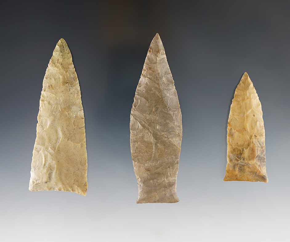 Set of 3 restored Copena Points found in the Kentucky/Tennessee area. The largest is 3 15/16".