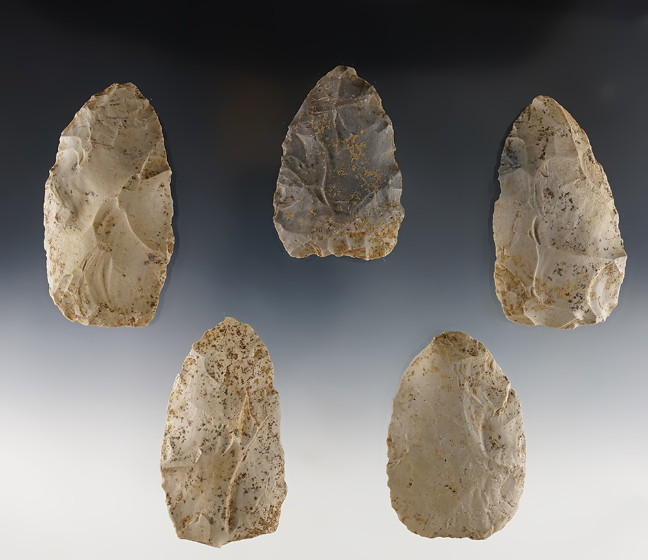 Set of 5 Cache Blades found together by Joseph Dillon in Calloway Co., Kentucky. Largest is 3 3/8".