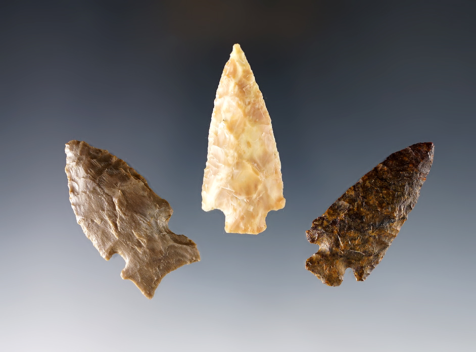 Set of 3 well made points found in the Washington & Oregon area. All 3 have Stermer COA's.