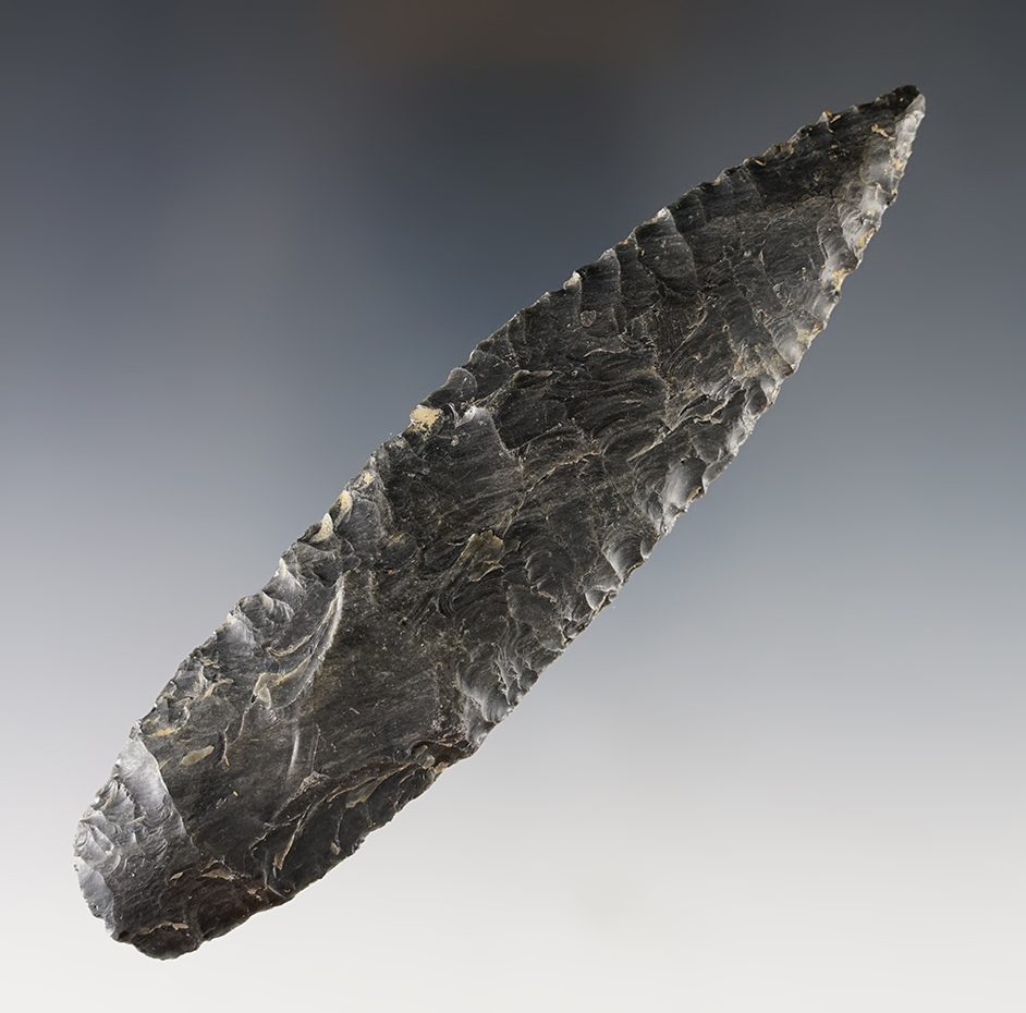 Large and well made 5 3/16" Colima Knife made from patinated Obsidian. Found in Mexico.