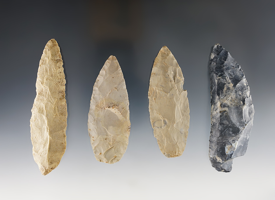 Set of 4 Blades/Knives found by Joseph Dillion in Marshall Co., Kentucky. The largest is 4".