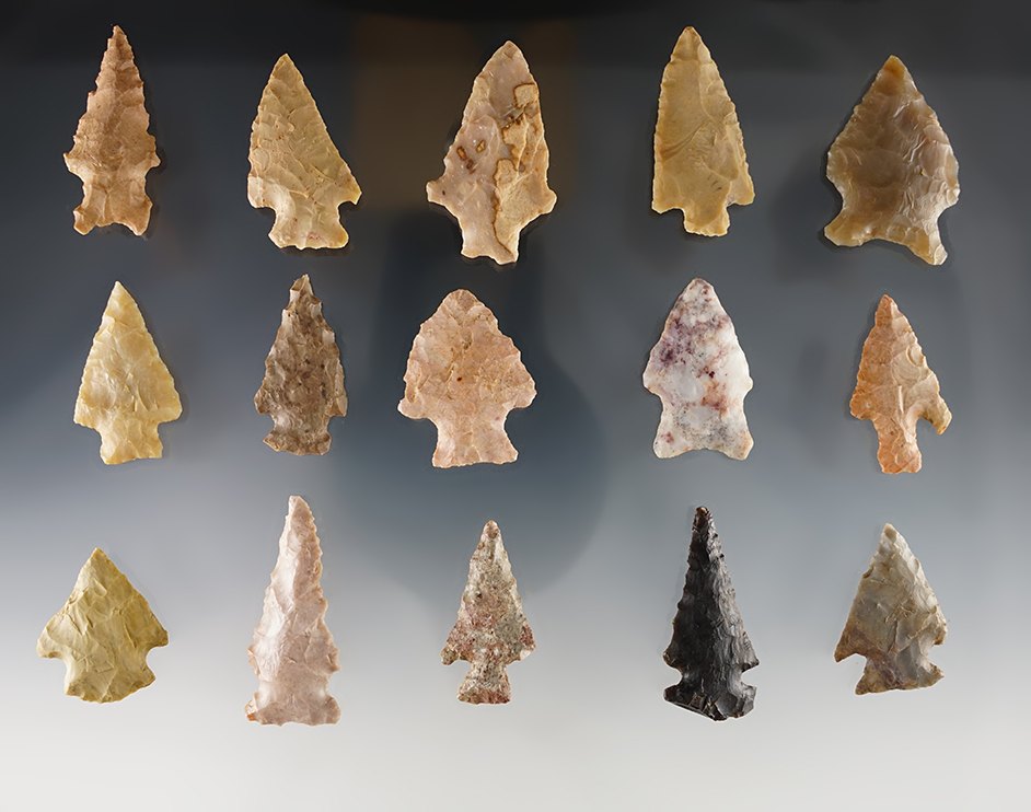 Set of 15 nice points found in the Texas, Oklahoma and Arizona area. Ex. Dr. Royce Thomas.