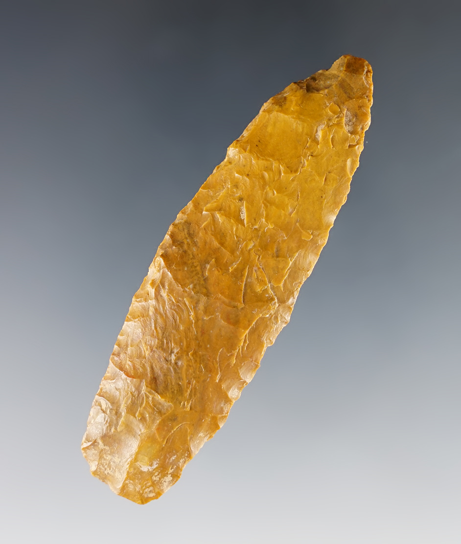 Well patinated 2 15/16" Agate Basin found in Colorado. Stermer & Rogers COA's.