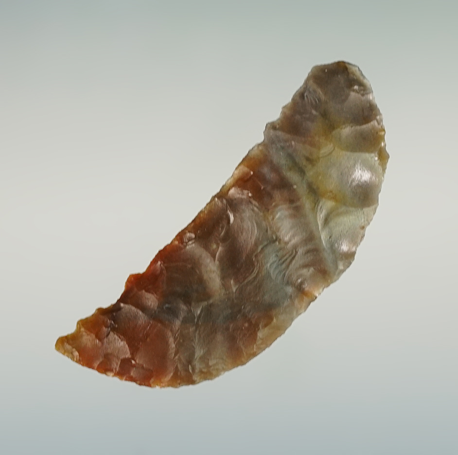 Beautiful material! 2 3/16" Paleo Crescent made from multi colored striped agate. Nevada.