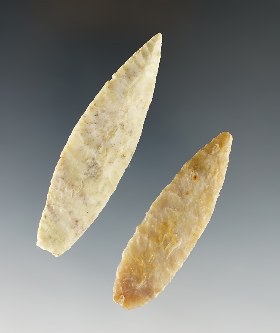 Pair of thin and well flaked Nevada Leaf Blades.  The largest is 2 11/16".