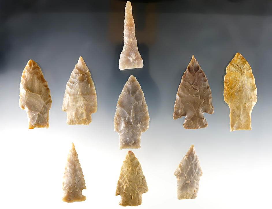 Set of 10 assorted Texas points including 1 Nolan. The largest is 2 1/2".