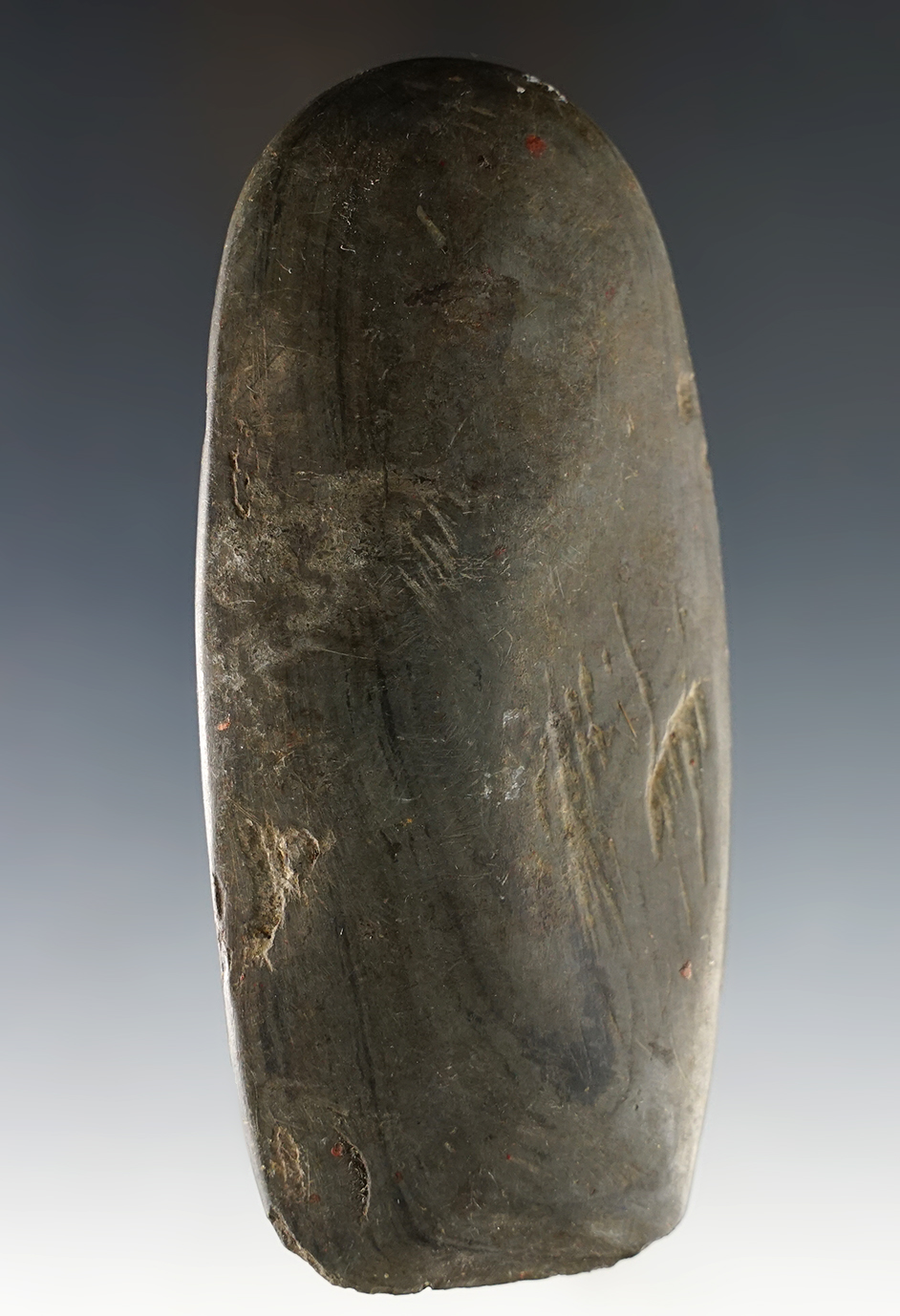 4 1/2" Indiana Celt made from heavily patinated Banded Slate. Great overall polish.