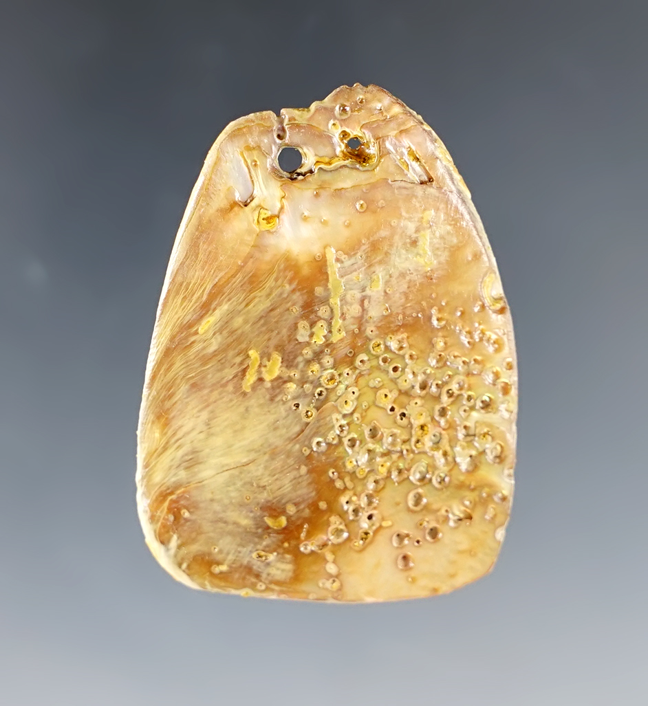 1 7/16" 2-hole Abalone Shell Pendant found in Colusa Co., California.