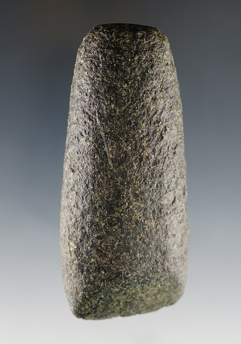 4 1/8" Hardstone Celt that is well patinated. Found in Crawford Co., Ohio.