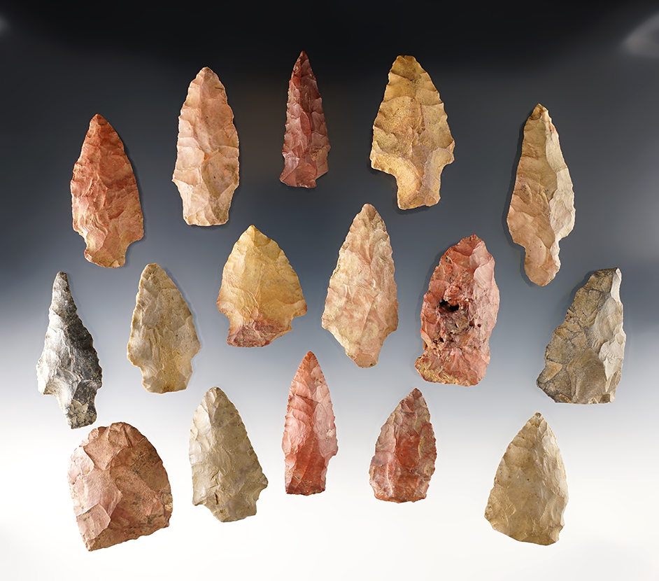 Set of 16 points from various locations. One is from Alabama and comes with a Bennett COA.