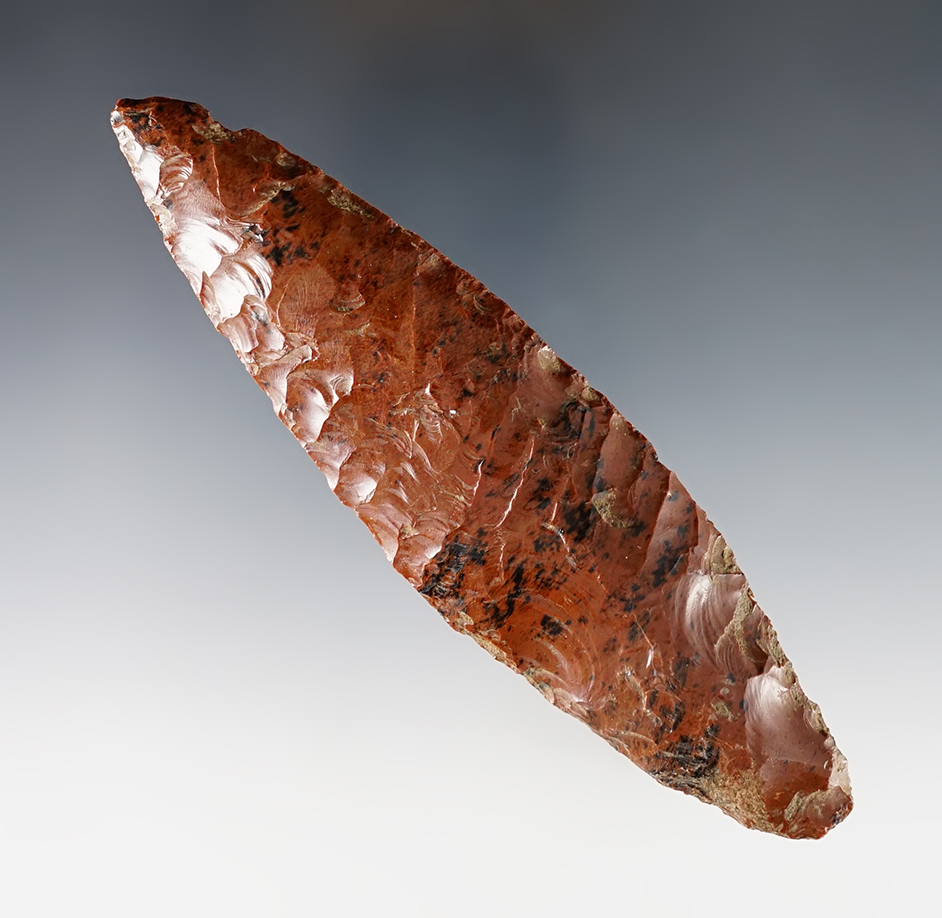 5 3/16" Pre-Columbian Leaf Shaped Knife - Mahogany Obsidian. West Mexico. Stermer COA. 