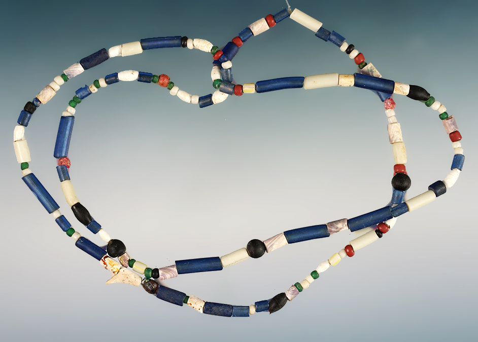 24" Strand of Glass Tubular, Seed and Shell type Beads - Townley-Read Site, Geneva, New York.