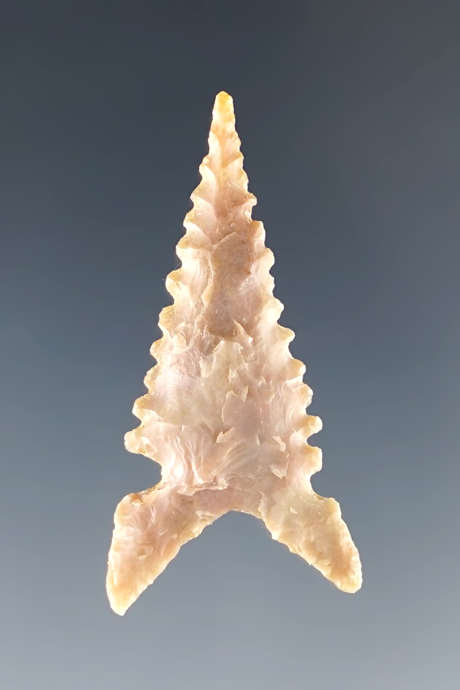 1 7/16" Sidenotch arrow point with excellent serrations recovered in Texas.