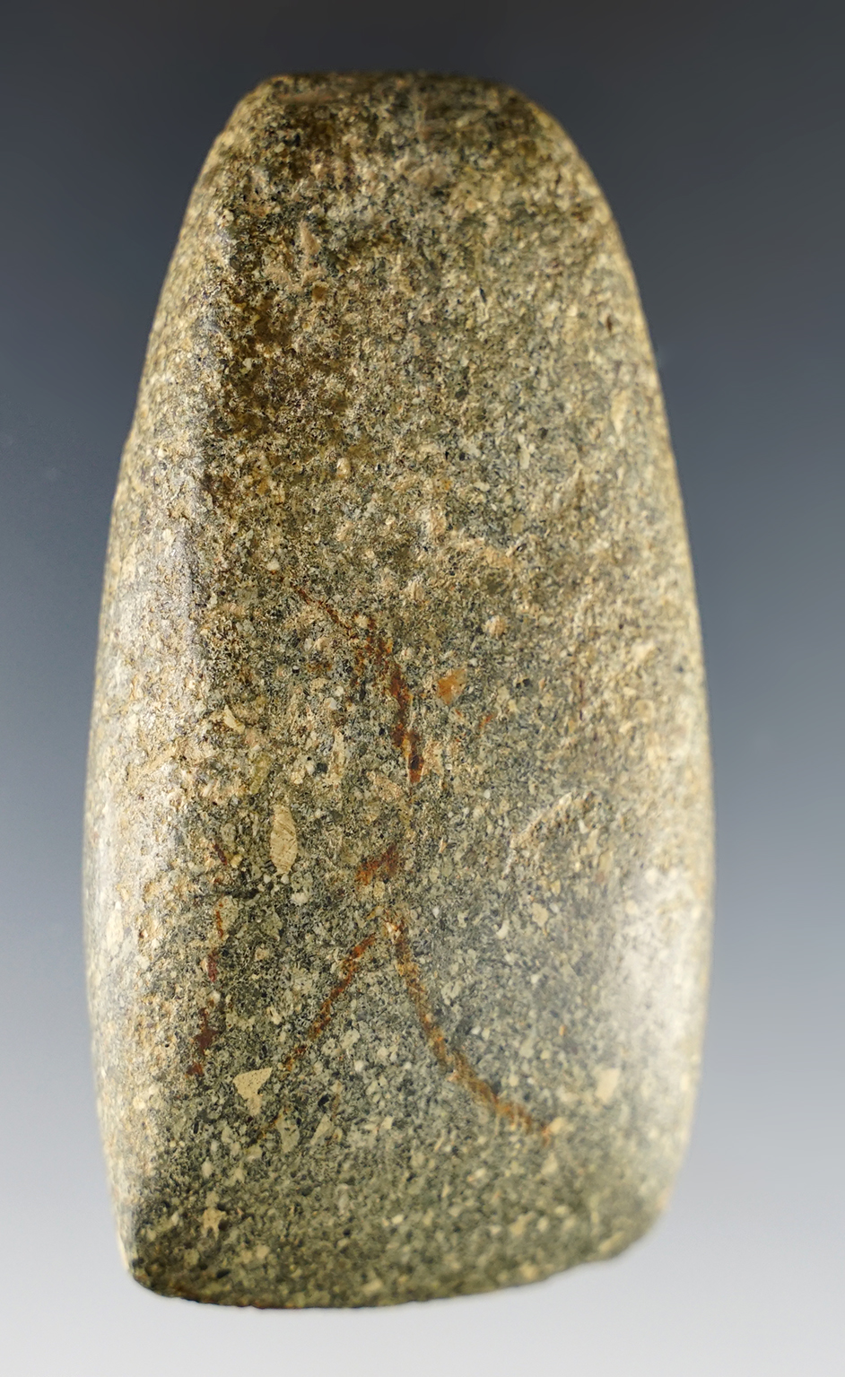 Finely made 3 1/4" speckled Granite Adena Celt found in Ohio. Excellent overall finish.