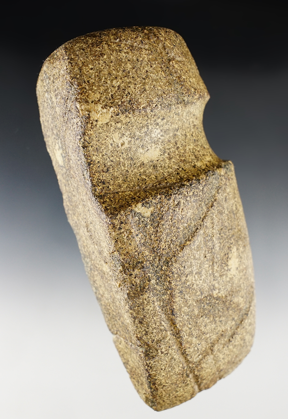 Fine 6 1/2" long Archaic 3/4 Groove Axe made from beautiful spotted Porphyry. Ohio.