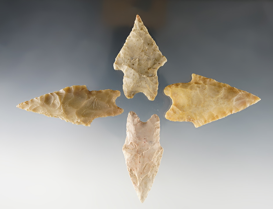 Set of 4 Texas Pedernales in good condition. The largest is 2 9/16".