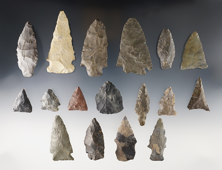 Set of 17 points found in Oswego Co., New York. The largest is 2 9/16".