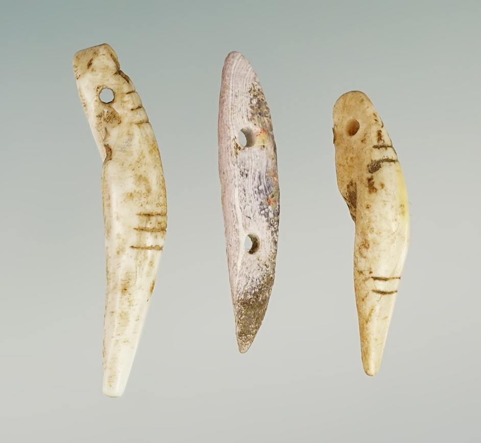 Set of 3 Nicely carved Shell Ornaments found at the Townley-Read Site, Geneva, New York. 