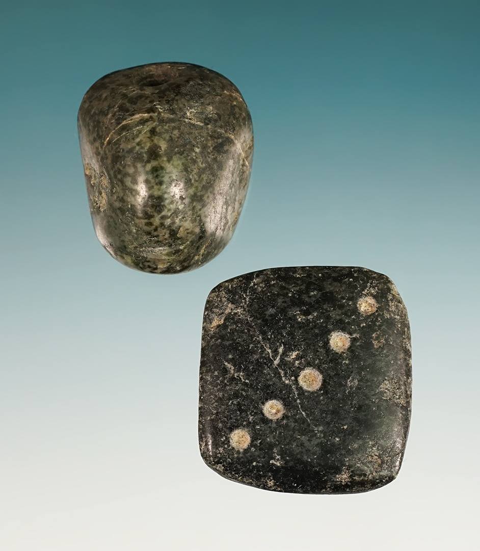 Pair of Greenstone Pendants or Beads found in Guanacaste Costa Rica, 300 BCE - CE 600. 