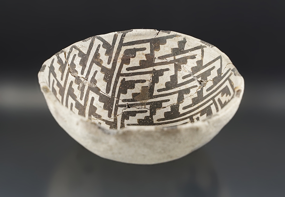 4 5/8" diameter Anasazi Bowl with great paint & nice design. New Mexico. Multiple pieces glued.