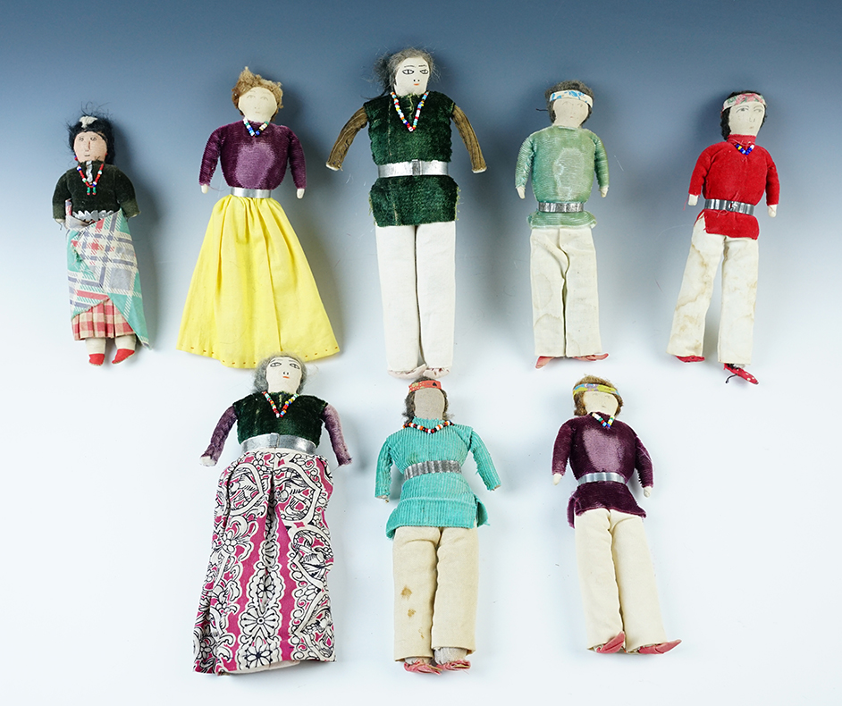 Set of 8 vintage Skookum Dolls. The largest is 8".