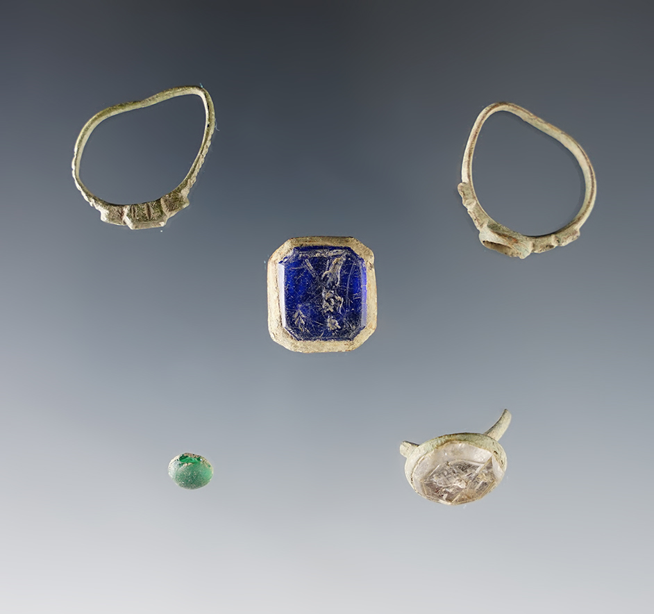 Set of 4 Jeweled Rings found at White Springs, Geneva, New York. 3 are incomplete.