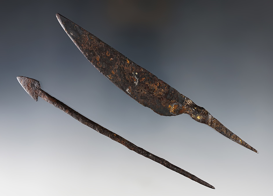 Pair of artifacts including a Knife and a Point found at Genoa Fort, Genoa, New York.