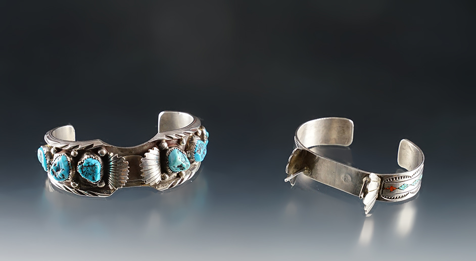 Pair of vintage Southwestern Turquoise Wrist Cuffs. Both are missing center Insets. 