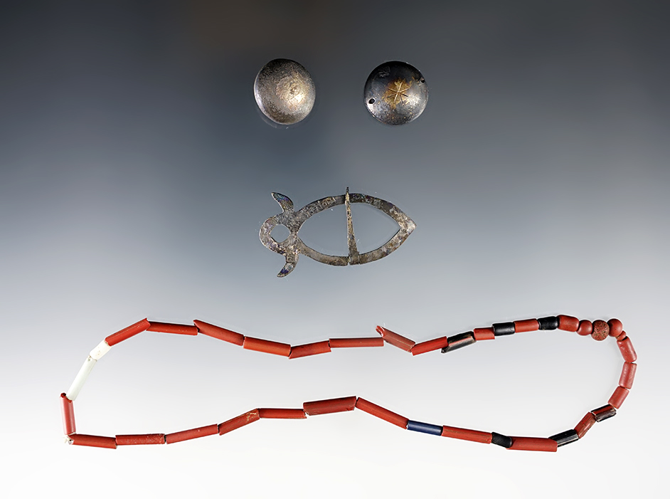 13" Strand of Beads with a 1 5/8" Broach found near Plank Rd. in Webster, New York.