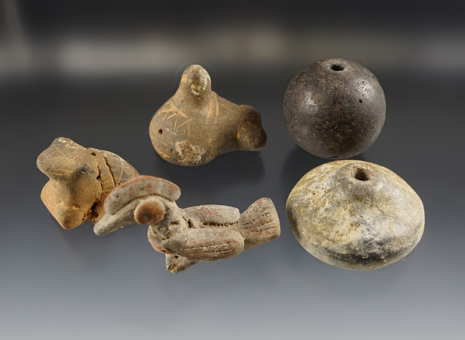 Set of 5 assorted Pottery Beads and other pieces in excellent condition. The largest is 1 1/2".