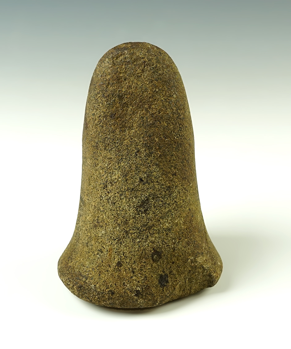 5 3/16" long Bell Pestle with a slight dimple on the base. Found in Hardin Co., Ohio.