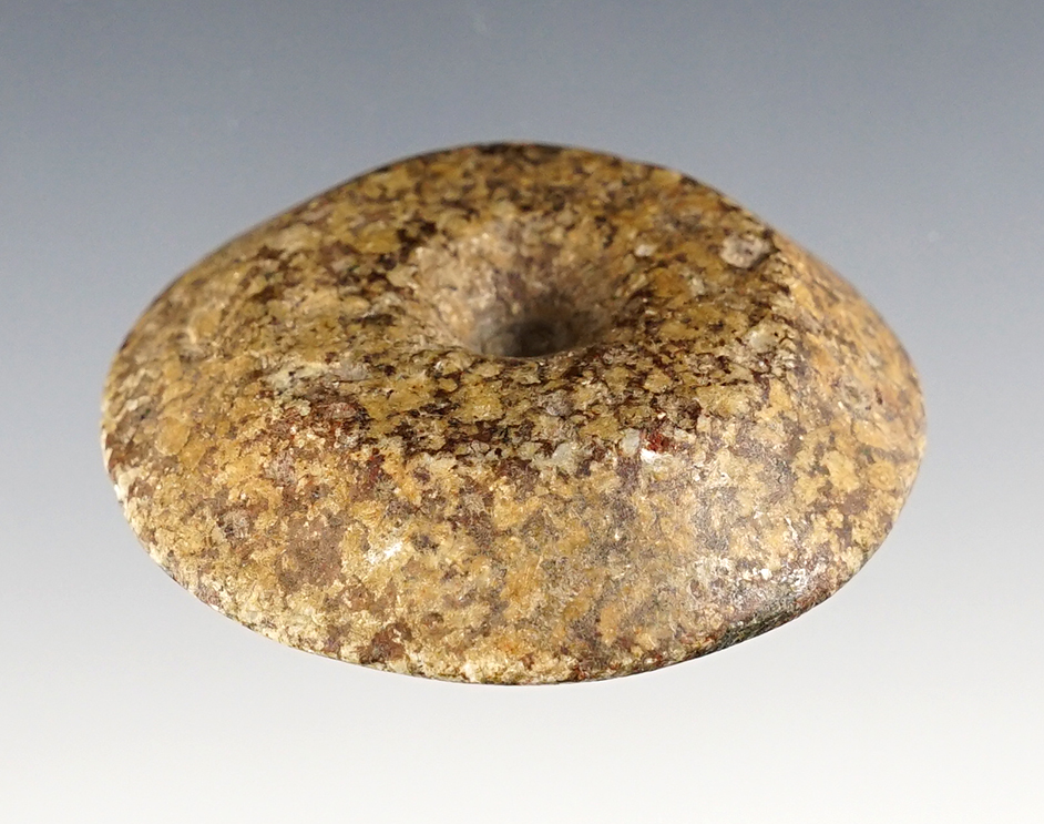 2 3/16" Disc Form with drilled center found in Guerrero State, Mexico. Mezcala culture.