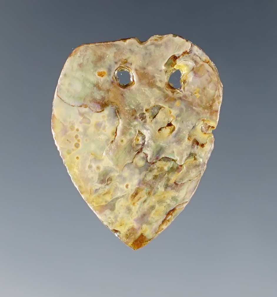 1 1/16" 2-Hole Shell Pendant made from Abalone Shell. Found in Colusa Co., California.