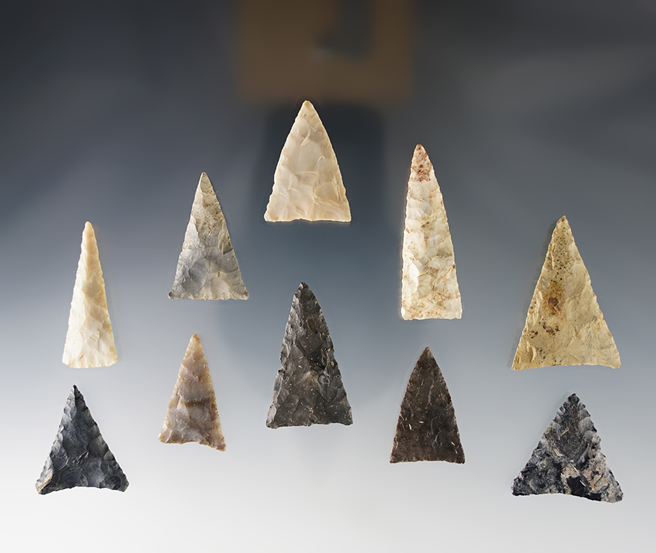 Set of 10 Triangle points found in the Kentucky/Tennessee area. All are in good condition.