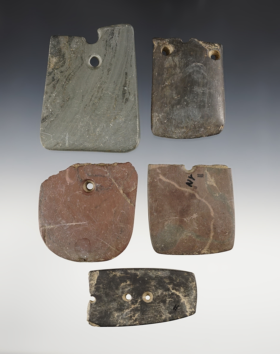 Set of 5 Pendants and Gorgets in various conditions - Delaware & Chenango Co., New York. 