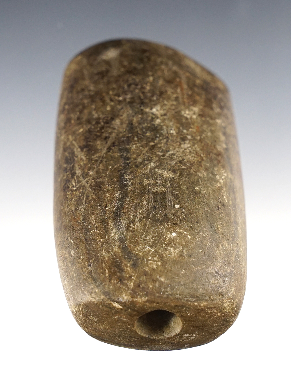 3 3/4" long partially drilled Bannerstone Preform found in Franklin, Delaware Co., New York.