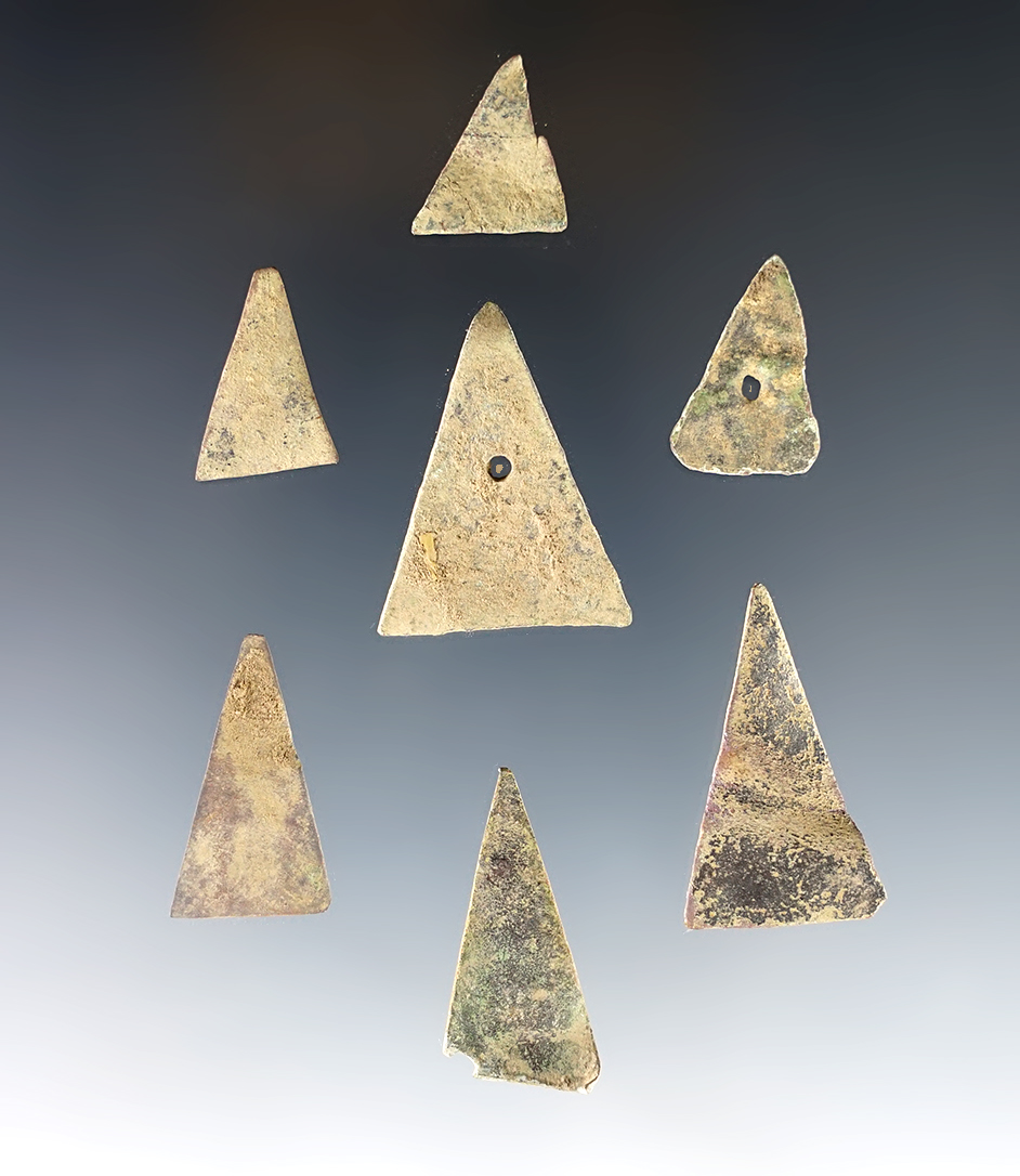 Set of 7 nice Kettle Points found at the White Springs Site, Geneva, New York. The largest is 1 1/8".