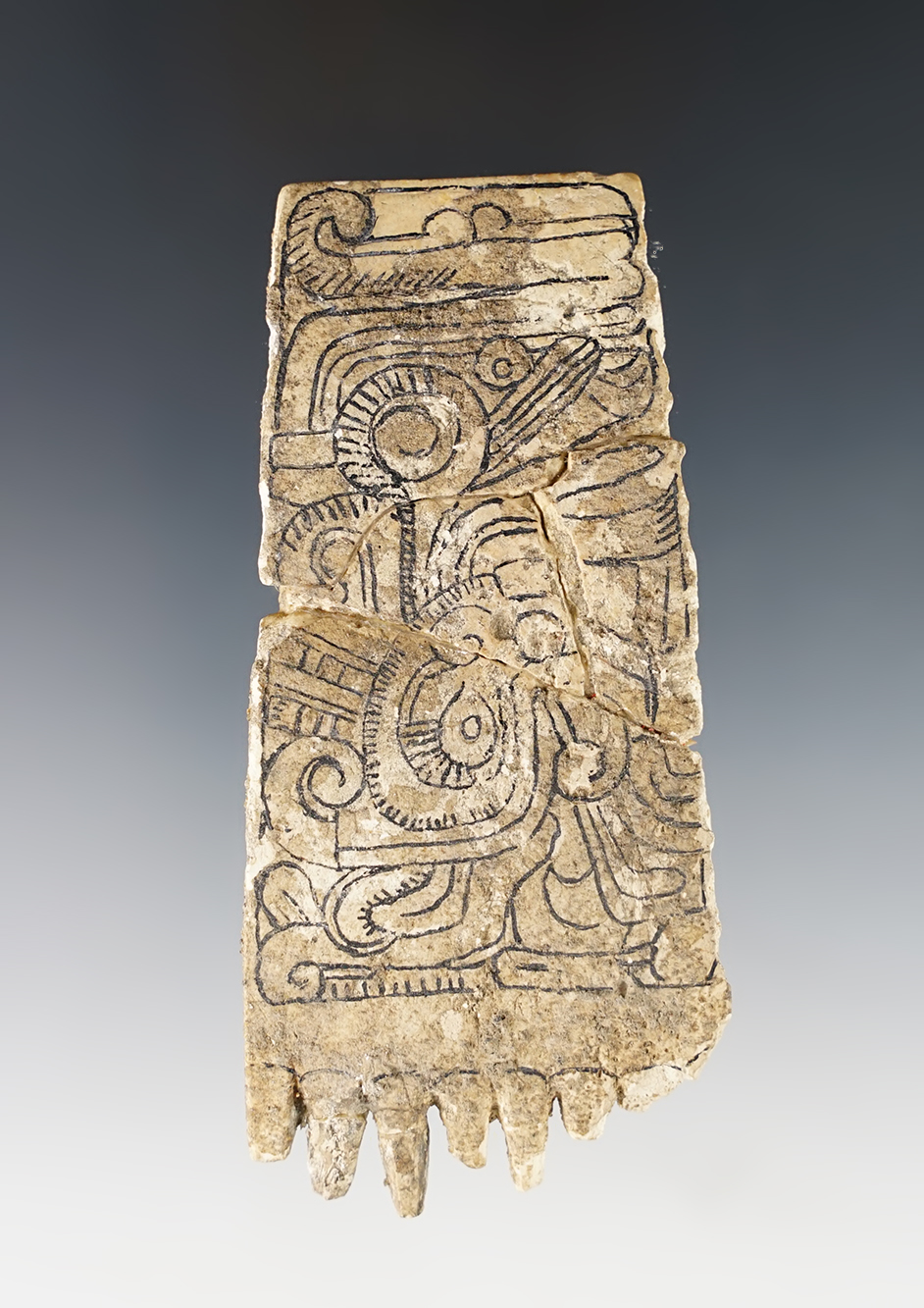 3 13/16" Mixtec Culture Incised Bone Comb recovered in Oaxaca State, Mexico, Postclassic period.