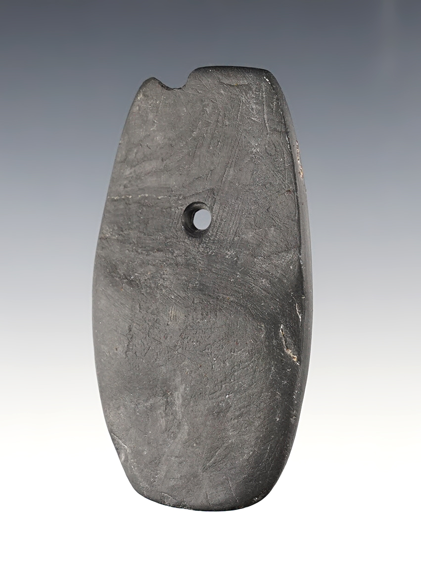 3 3/8" Pendant made from black slate. Found in Shelby Co., Ohio.