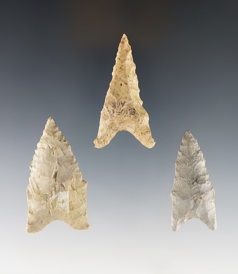 Set of 3 Arkansas Dalton points that are well patinated. The largest is 2".