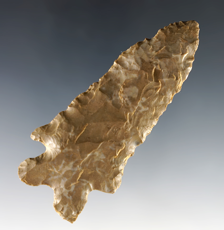 Classic styled 3 3/8" MacCorkle Bifurcate made from Ft. Payne Chert. Found in Kentucky.