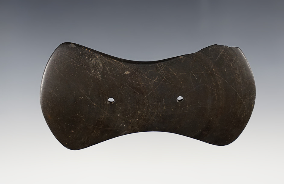 4 1/2" Bi-Concave Gorget - Washington Co., Ohio. Overall great form and well patinated. Motley COA.