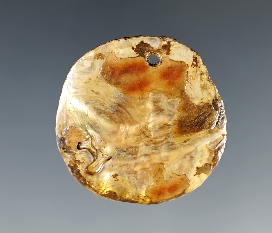 1 1/16" Abalone Shell Pendant found in Colusa Co., California.