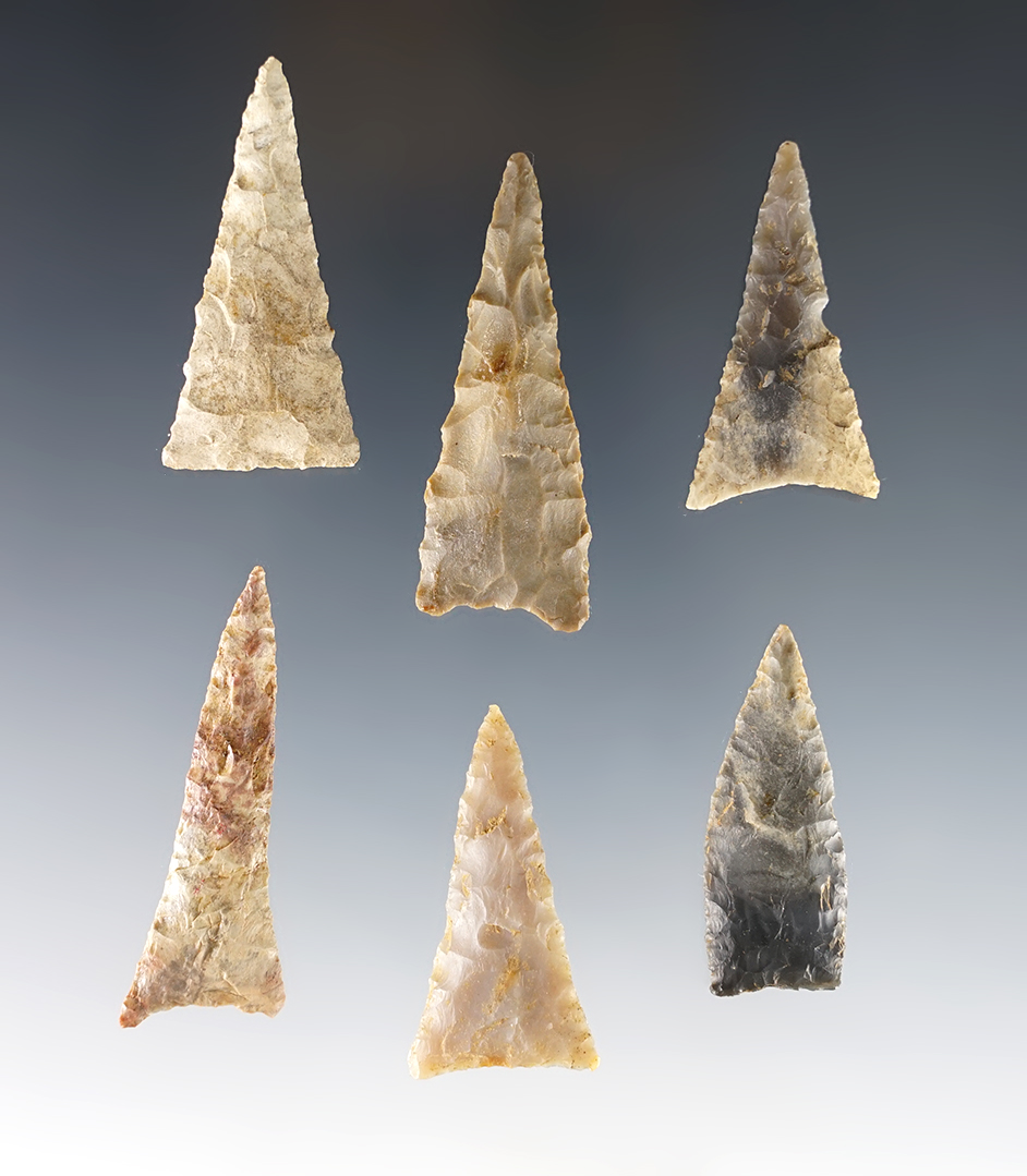 Set of 6 exceptional Triangles found in the Kentucky/Tennessee area. The largest is 1 7/8".