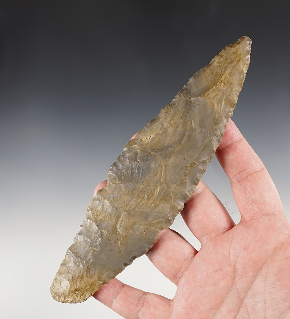 Large 7 3/8" Snake River Knife found in Spencer Co., Indiana. An uncommon type. Dickey COA.