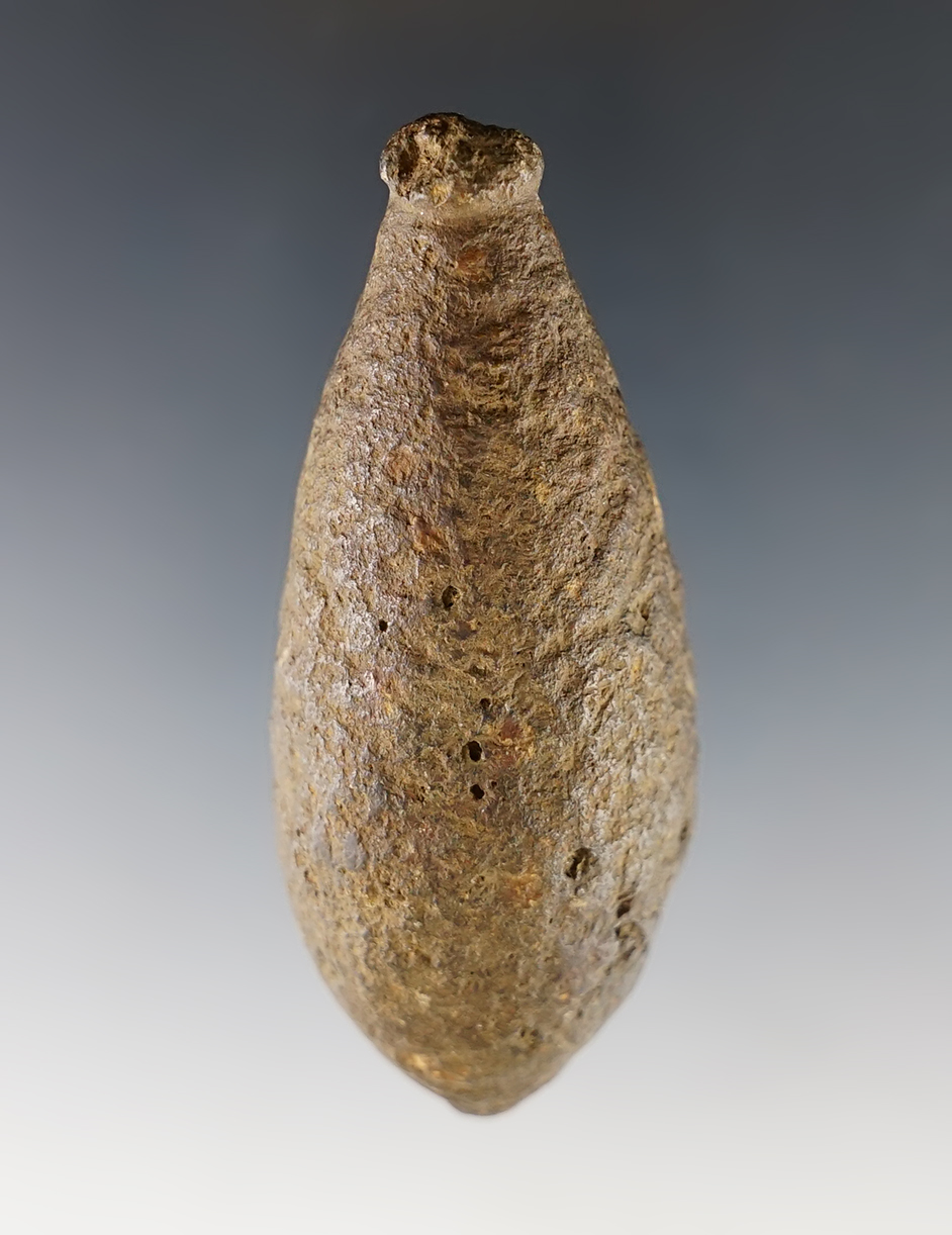 Well patinated 3 1/8" Grooved Plummet found in the Northshore region of Massachusetts.