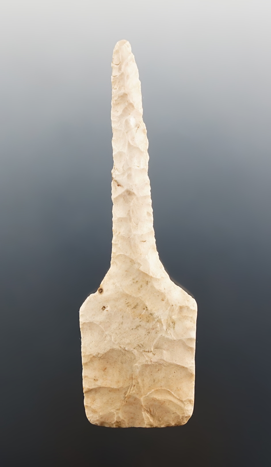 3 5/8" rare Paleo Drill made from a Lance. Nice flaking. Found in Union Co., Ohio.