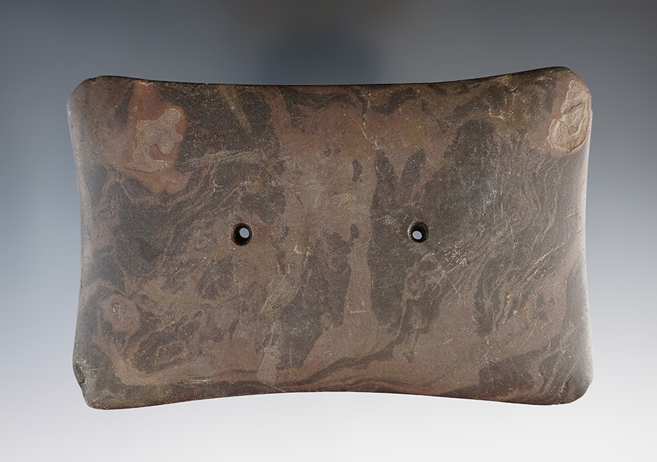 4 13/16" Adena Quadriconcave Gorget found near Marseilles, Wyandot Co., Ohio. Pictured!