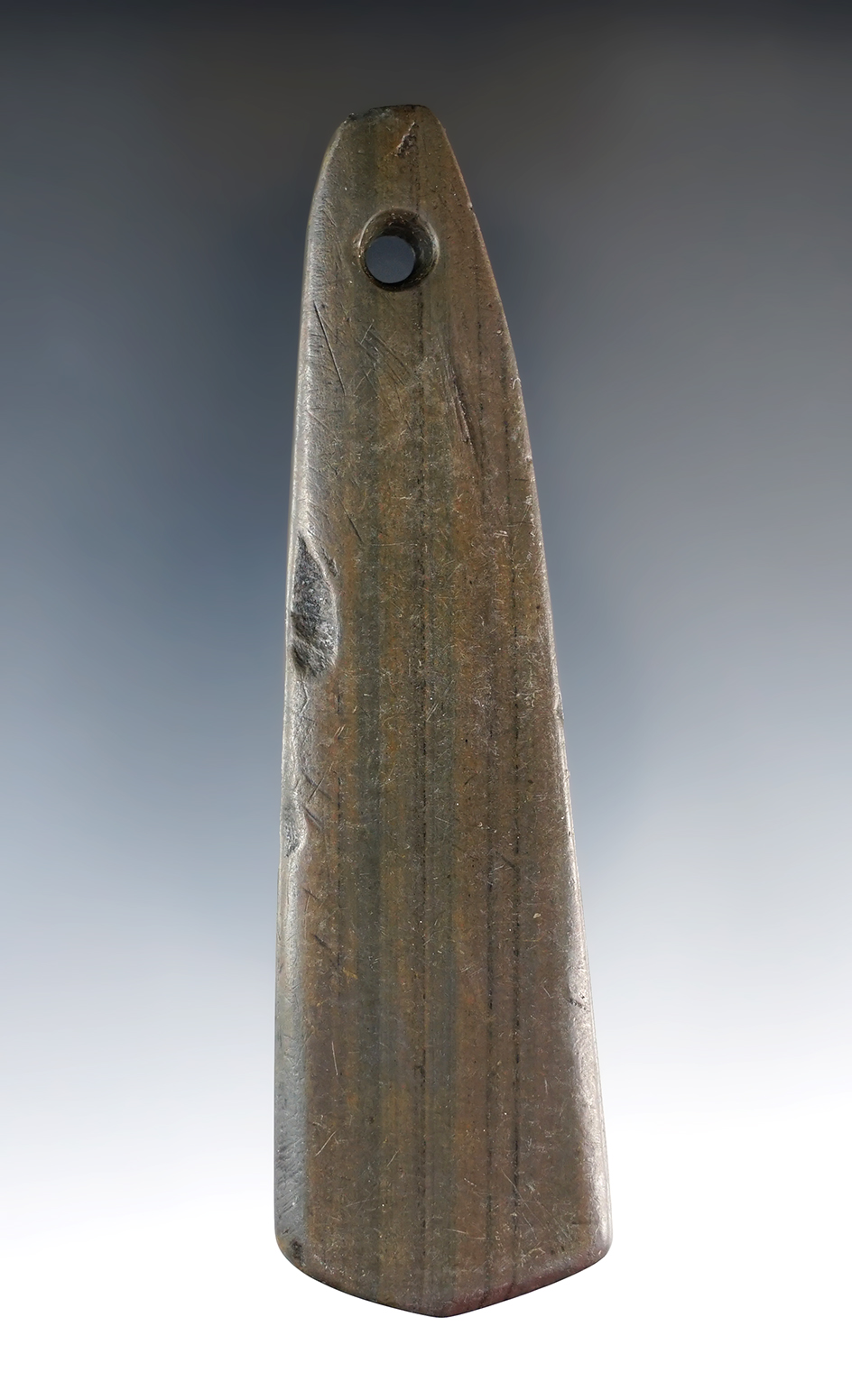 4 3/16" Adena Pentagonal Pendant found in 1958 by Jim Nicholas in Monroe Co., Michigan.